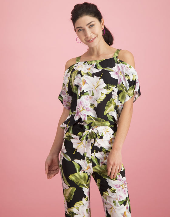 Florence Cold Shoulder Top Floral | Black
