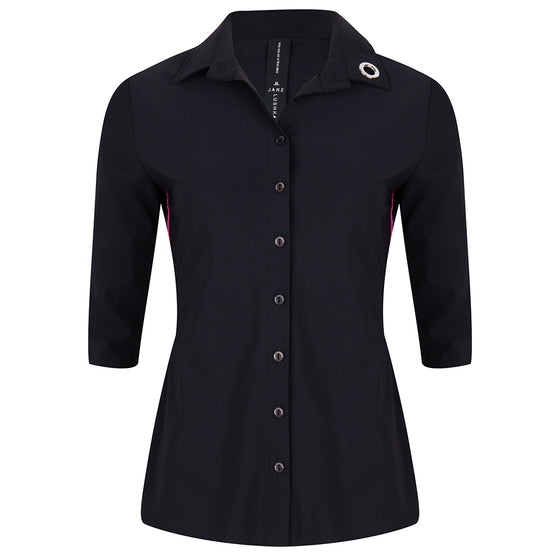 Noel Eyelet Shirt | Black/Fuxia