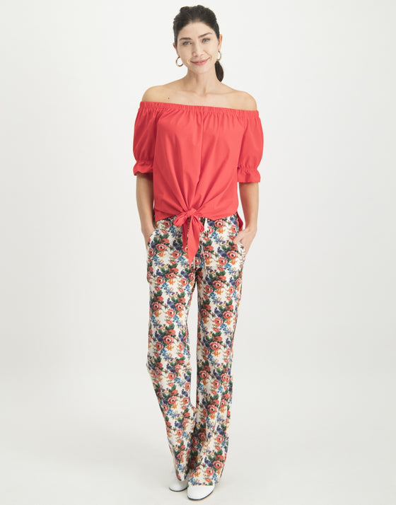 Izzy Pants Flower | White/Red