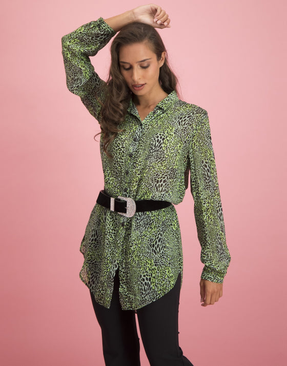 Dewi Long Blouse Animal | Green