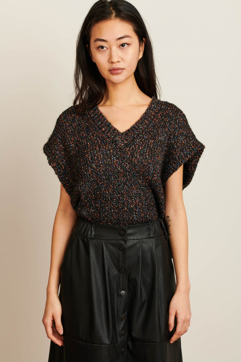 Sleeveless Sweater KN5777 | Black Melange