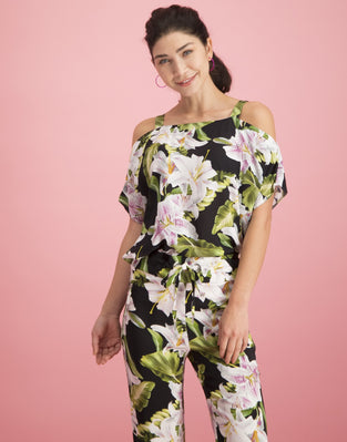 Florence Cold Shoulder Top Floral | Black