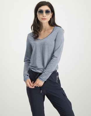 Grace Long Sleeve Top | Blue Melange