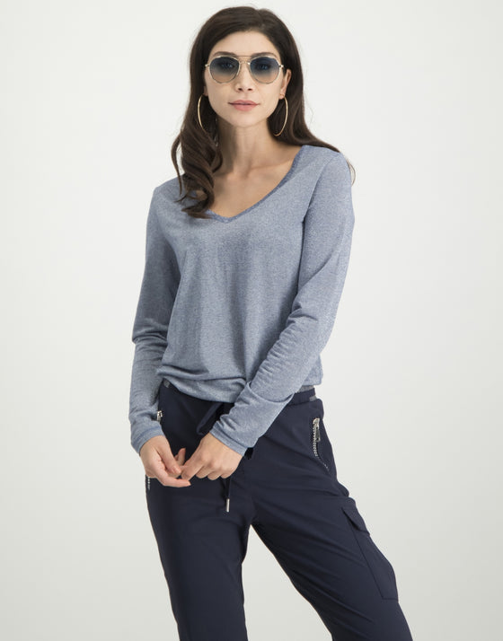 Grace Long Sleeve Top | Blue Melange