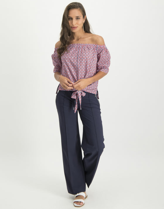 Nicole Knotted Top Graphic | White/Red