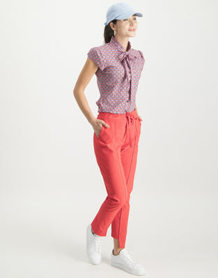 Tash Pussybow Blouse Graphic | White/Red