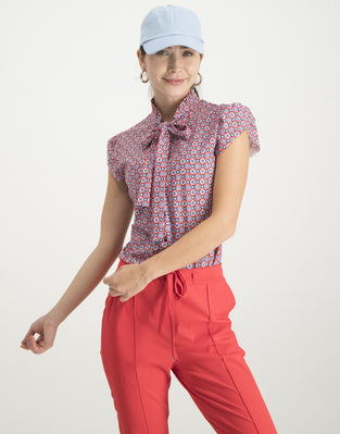 Tash Pussybow Blouse Graphic | White/Red