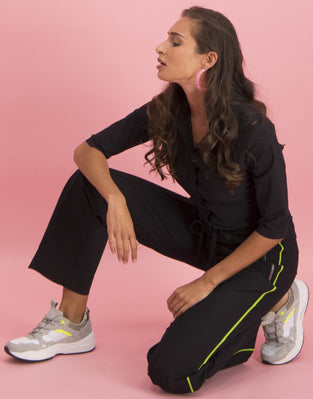 Lila Drawstring Pants | Black/Green