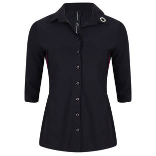 Noel Eyelet Shirt | Black/Fuxia