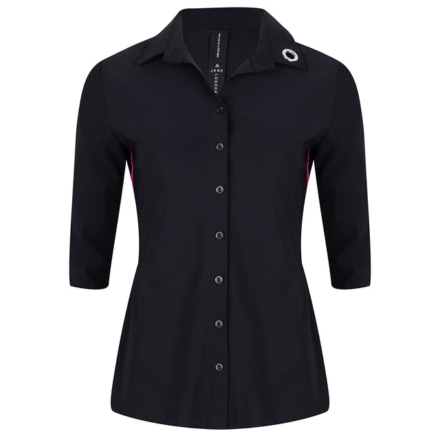 Noel Eyelet Shirt | Black/Fuxia