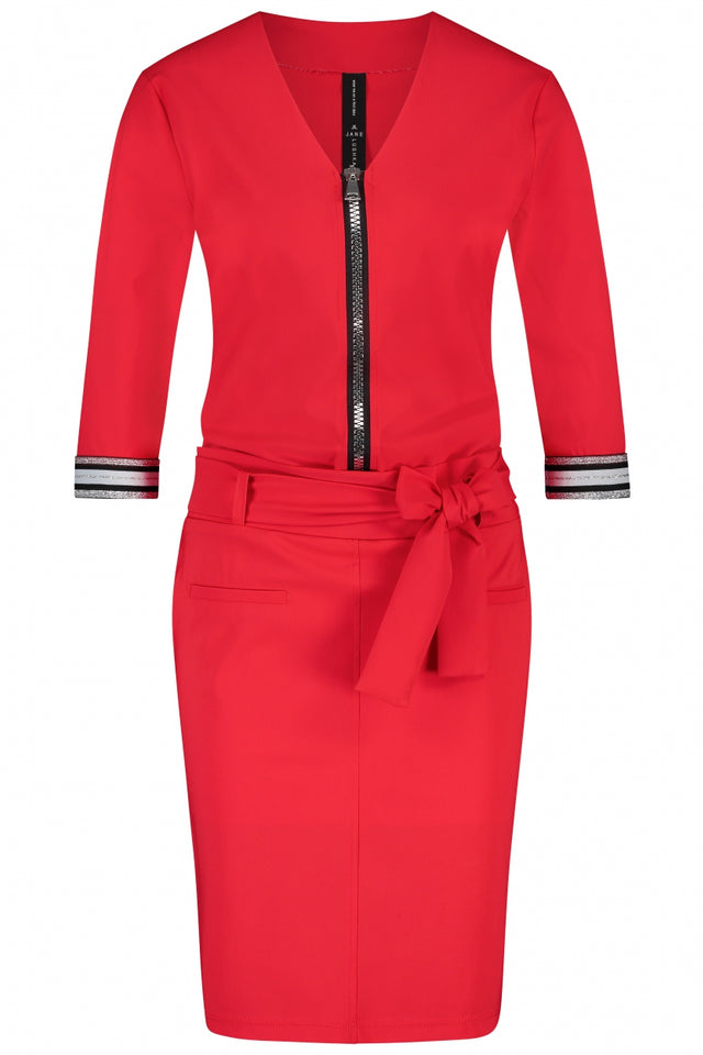 Leah Zipper and Stripes Dress | Red