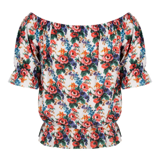 Lois Blouse Flower | White/Red