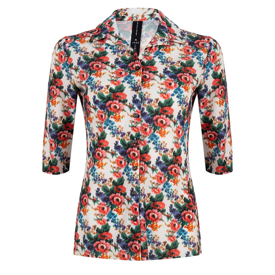 Debbie Blouse Flower | White/Red